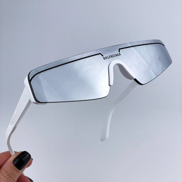 Balenciaga BB0003S 002 Sunglasses White Silver Grey Mirrored Unisex main image 5